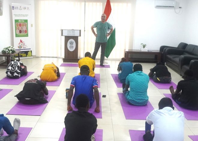 A Yoga session was organized on 01 May 2025 at the Embassy premises for Liberian students
